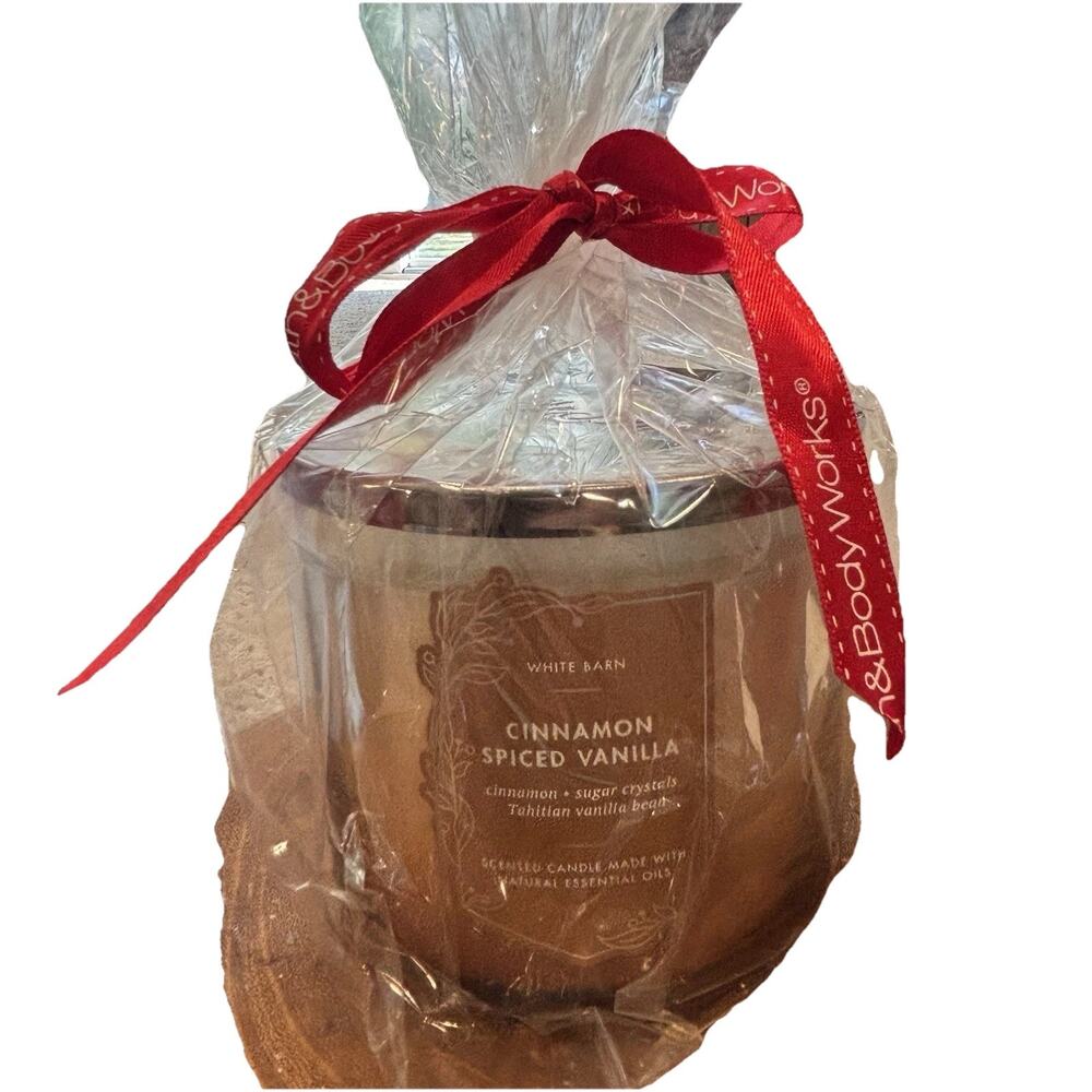 New Bath & Body Works White Barn Cinnamon Spiced Vanilla 3 Wick Candle 14.5 oz